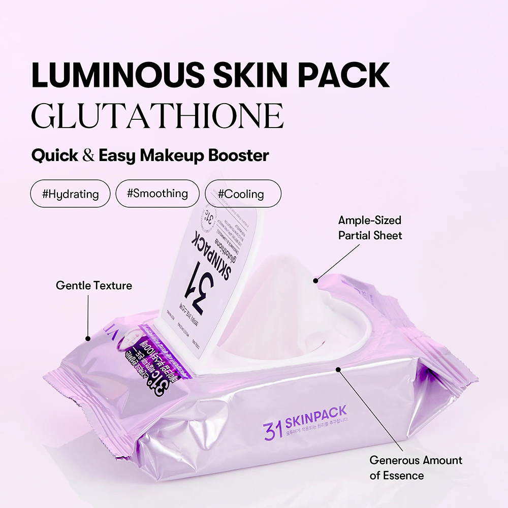VT COSMETICS Skin Pack Sheet Mask Glutathione Masca de fata - luminozitate si hidratare, 100 buc