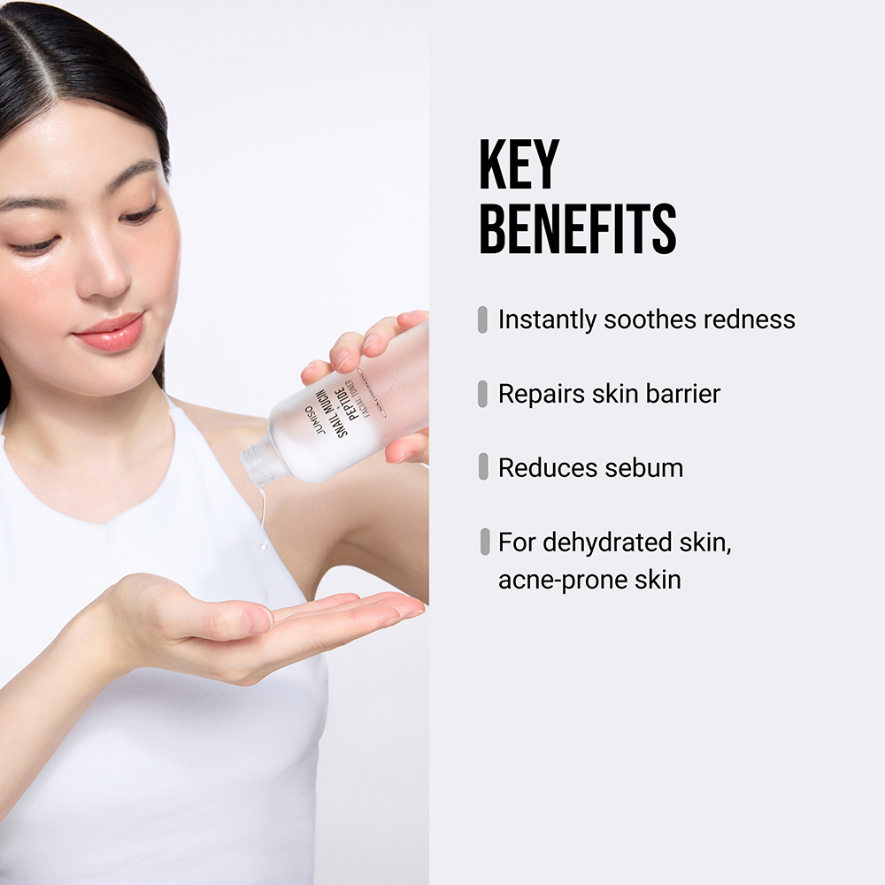 JUMISO Snail Mucin + Peptide Facial Toner, 205 ml - Toner de fata formulat cu filtrat de secretie de melc si gluconolactona, care contribuie la hidratarea, calmarea si echilibrarea pielii si la mentinerea nivelului optim de hidratare si a echilibrului pielii dupa curatare