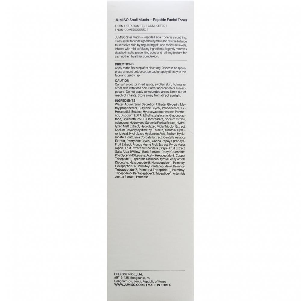 JUMISO Snail Mucin + Peptide Facial Toner, 205 ml - Toner de fata formulat cu filtrat de secretie de melc si gluconolactona, care contribuie la hidratarea, calmarea si echilibrarea pielii si la mentinerea nivelului optim de hidratare si a echilibrului pielii dupa curatare