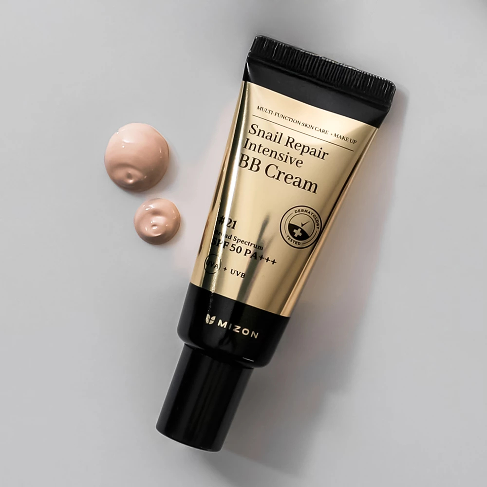 MIZON Snail Repair Intensive BB Cream #21 SPF 50 PA+++ - crema BB cu extract de melc pentru ten uniform si luminos, 20 ml