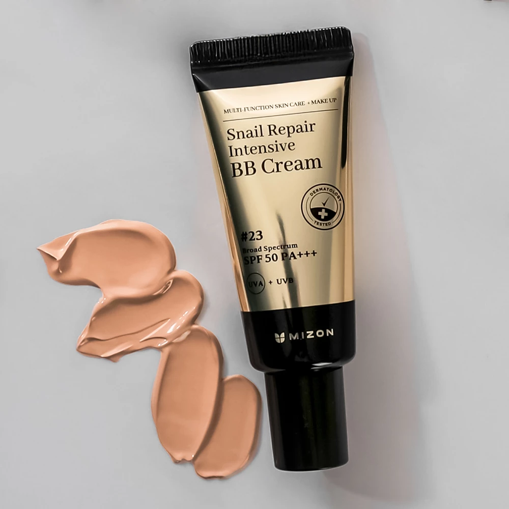 MIZON Snail Repair Intensive BB Cream #23 SPF 50 PA+++ - crema BB cu extract de melc pentru ten uniform si luminos, 20 ml