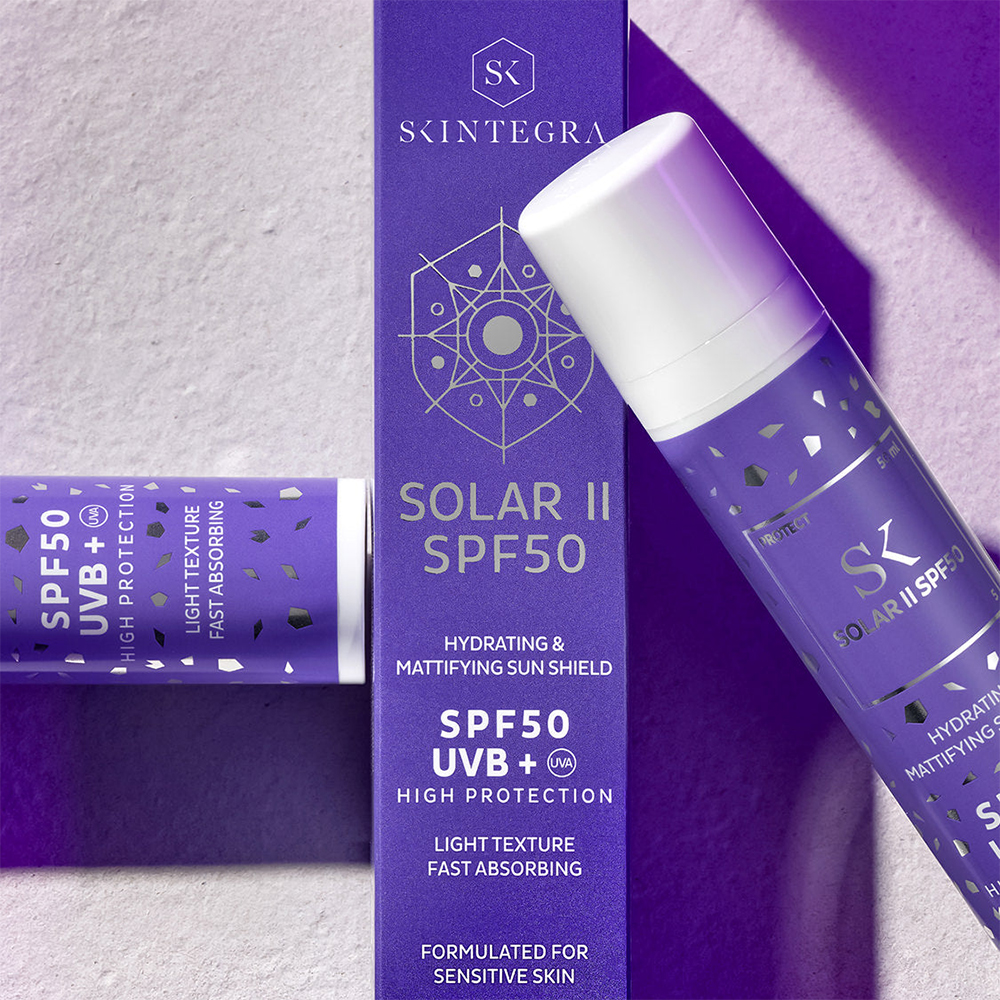 SKINTEGRA Solar II SPF 50, 50 ml - crema de fata formulata cu ectoina si ceai verde, care contribuie la protectia solara cu spectru larg (UVA + UVB), Daily