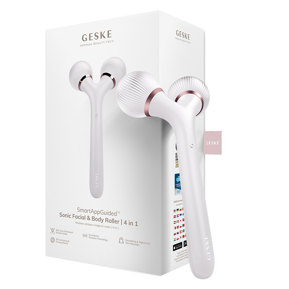 GESKE Sonic Facial and Body Roller 4 in 1 - Aparat de masaj cu vibratii sonice pentru masaj facial si corporal - Starlight