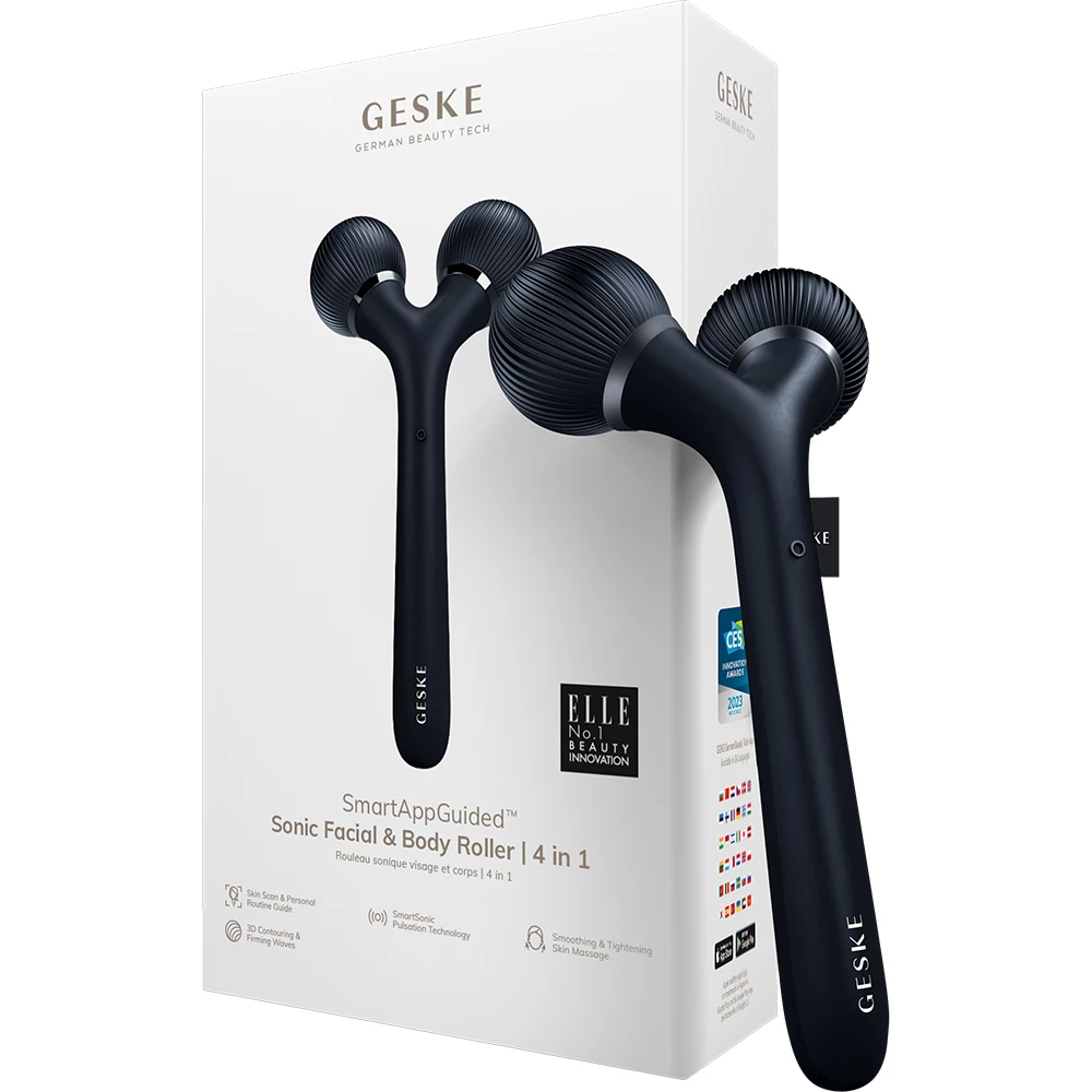 GESKE SmartAppGuided Rola pentru Masaj Facial si Corporal Negru - Tonifiere, Fermitate si Stralucire, 4 in 1