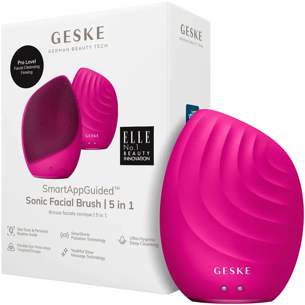 GESKE SmartAppGuided Perie Sonica Faciala Magenta - Curatare Profunda si Masaj Anti-Aging, 5 in 1, Ten Luminos si Tonifiat, 150g