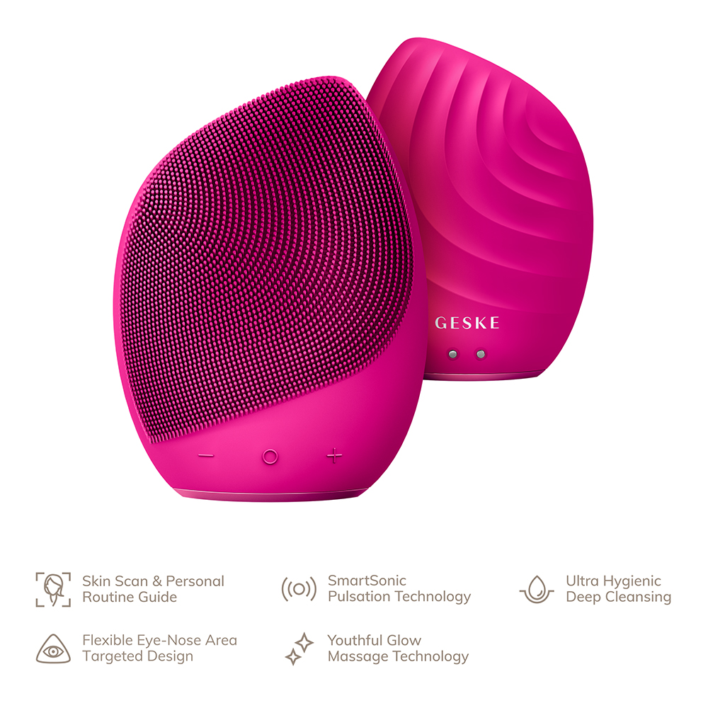 GESKE Sonic Facial Brush 5 in 1 – Aparat Sonic pentru Curățarea Tenului, Magenta | German Beauty Tech