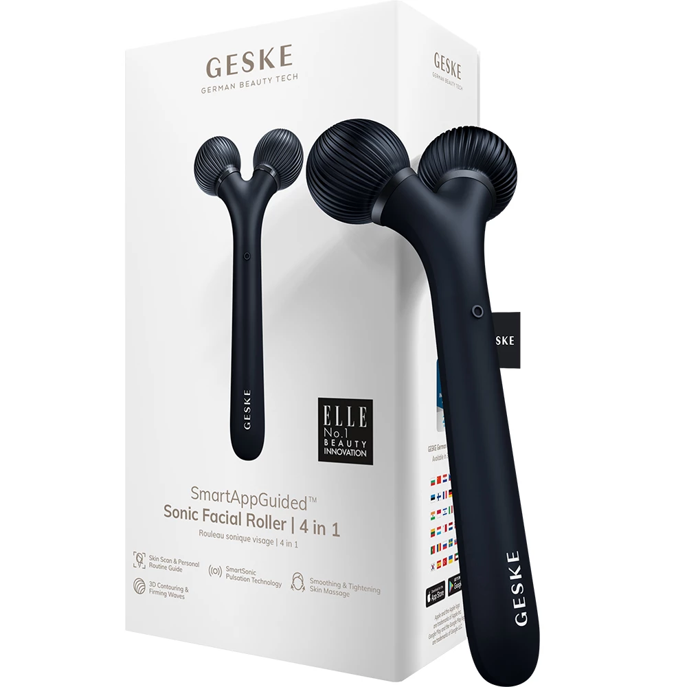 GESKE SmartAppGuided Roller Facial Sonic 4 in 1 Negru - Masaj Facial Antirid si Fermitate, Reduce Cearcanele si Liniile Fine, 1 buc