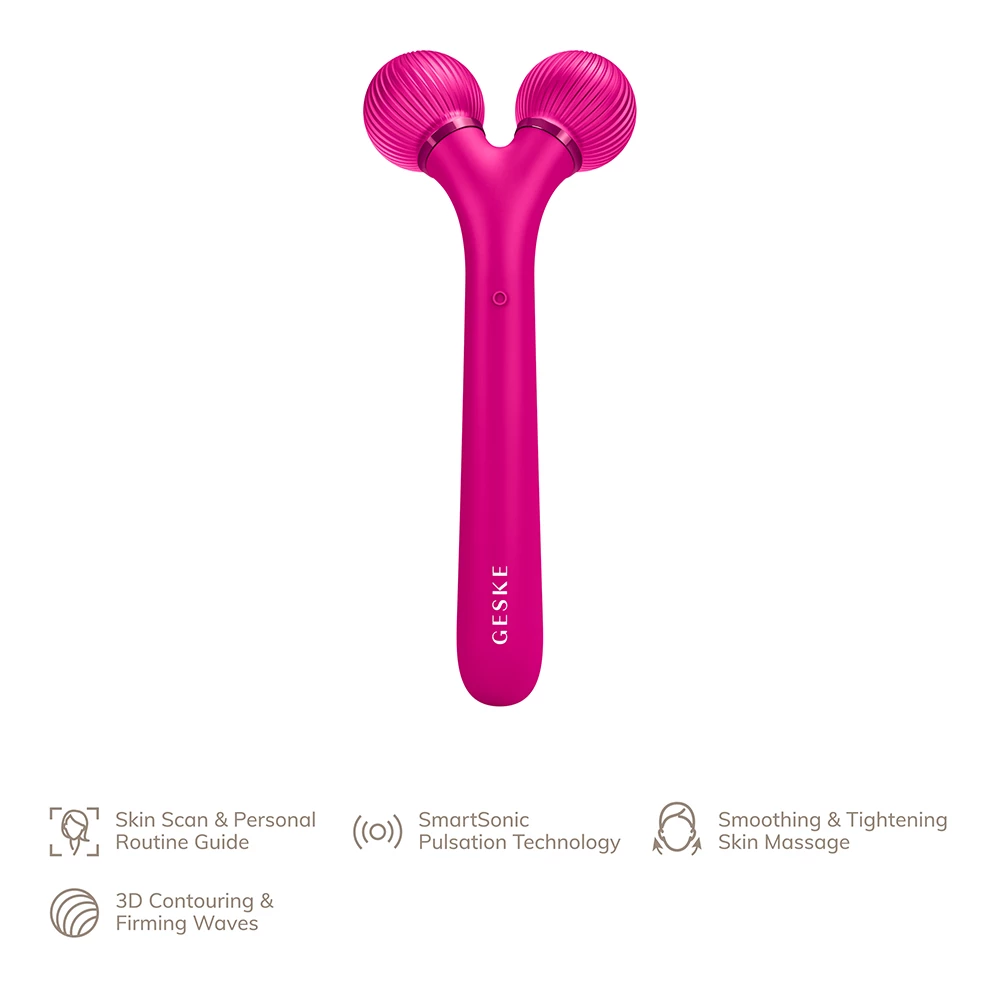GESKE Sonic Facial Roller 4 in 1 – Dispozitiv Sonic Profesional pentru Tonifierea Feței, Magenta | German Beauty Tech