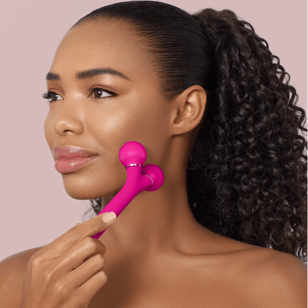 GESKE Sonic Facial Roller 4 in 1 – Dispozitiv Sonic Profesional pentru Tonifierea Feței, Magenta | German Beauty Tech