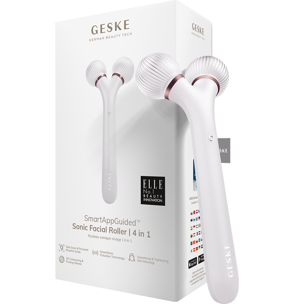 GESKE Sonic Facial Roller 4 in 1 – Dispozitiv Sonic Profesional pentru Tonifierea Feței, Starlight | German Beauty Tech