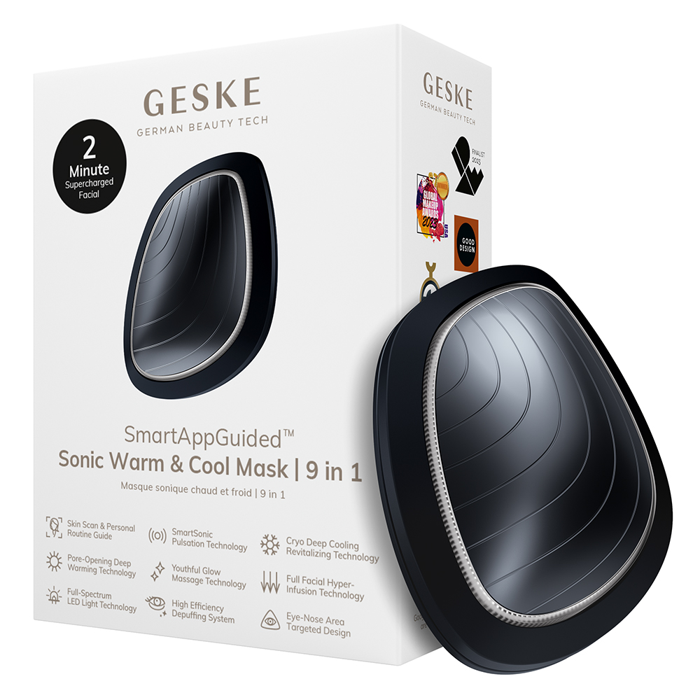 GESKE Sonic Warm and Cool Mask 9 in 1 - Aparat Sonic Pentru Masaj Facial cu tehnologie de racire profunda Cryo Deep Cooling Revitalizing si tehnologie de incalzire profunda Pore-Opening Deep Warming - Black