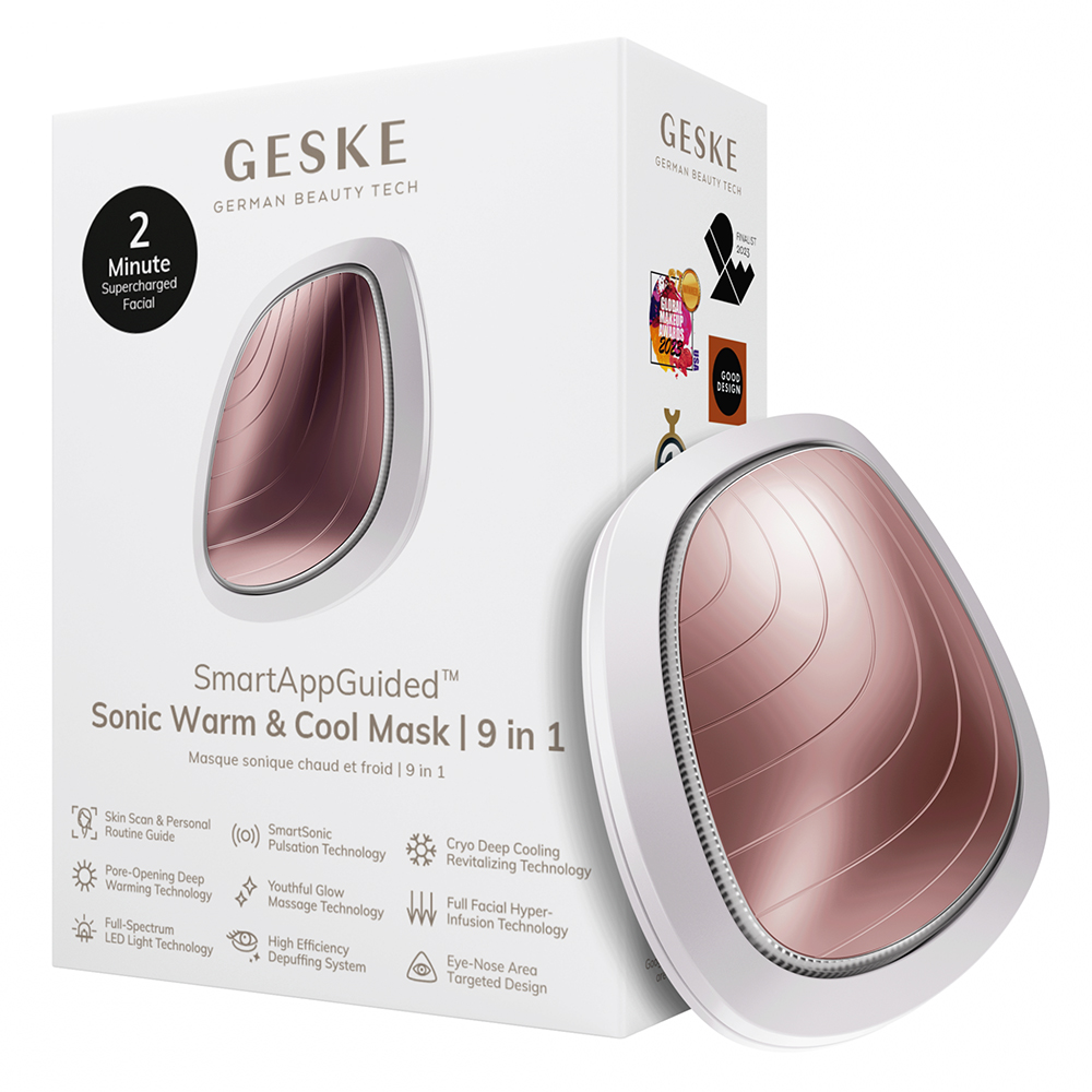 GESKE Sonic Warm and Cool Mask 9 in 1 - Aparat Sonic Pentru Masaj Facial cu incalzire profunda si racire profunda, care contribuie la utilizarea mastii faciale sau a altor produse de ingrijire a pielii - Starlight