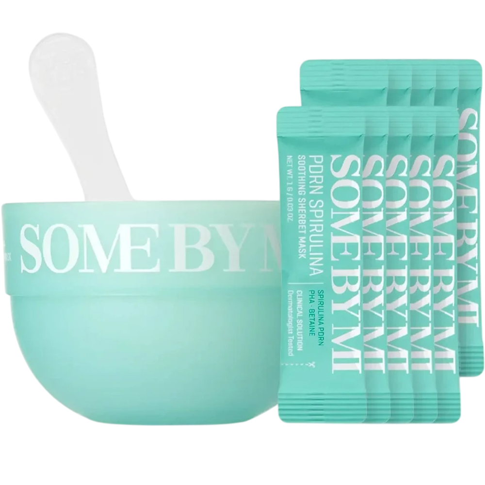 SOME BY MI Spirulina PDRN Soothing Sherbet Mask - masca de fata formulata cu spirulina si PHA, care contribuie la calmarea pielii incalzite si predispusa la roseata si la metinerea confortului cutanat - 1 gr x 10 buc