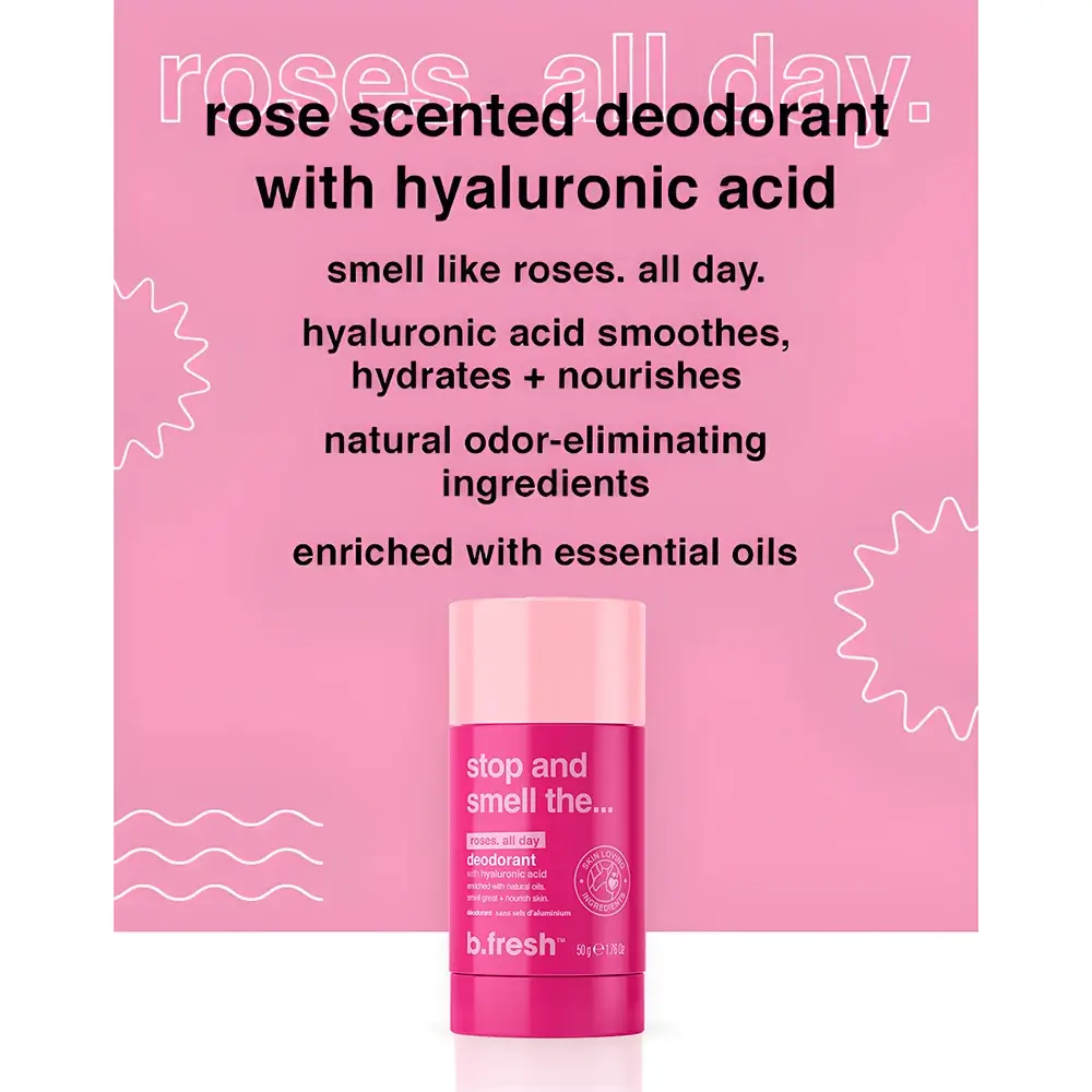 B.fresh Stop And Smell The... deodorant natural Roses All Day - fara aluminiu si parabeni, hidratare si protectie delicata, 50 gr