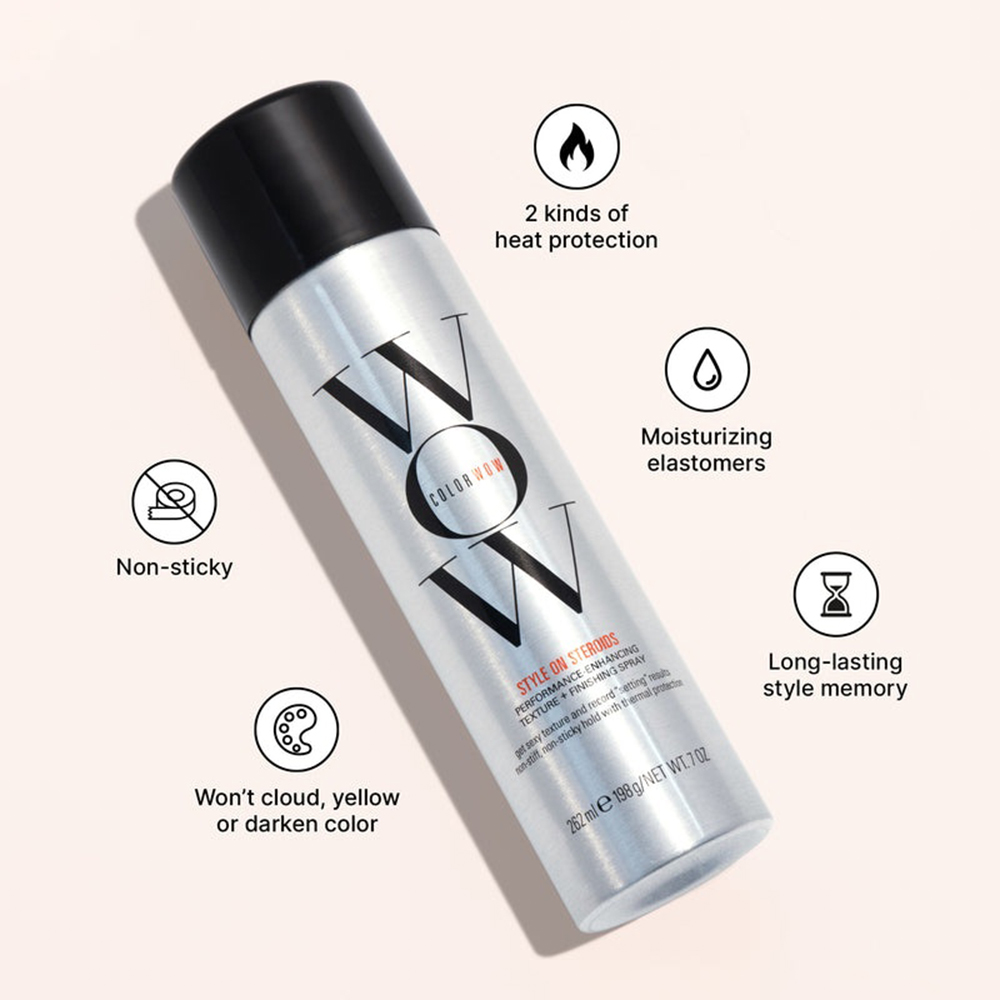 COLOR WOW Style On Steroids Thicken, 262 ml - Spray fixativ care contribuie la obtinerea volumului, texturii si sustinerii coafurii si la mentinerea formei, fara rigiditate sau senzatie lipicioasa si cu protectie termica