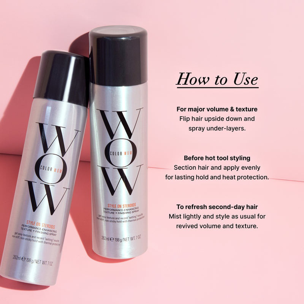 COLOR WOW Style On Steroids Thicken, 262 ml - Spray fixativ care contribuie la obtinerea volumului, texturii si sustinerii coafurii si la mentinerea formei, fara rigiditate sau senzatie lipicioasa si cu protectie termica