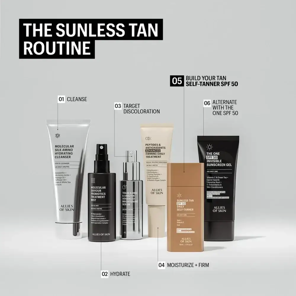 ALLIES OF SKIN Sunless Glow Crema de Fata Autobronzanta SPF50 Natural - Bronz Gradual si Protectie UV, Hidratare si Luminozitate, 50 ml