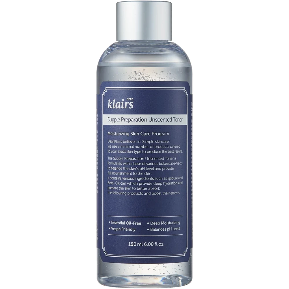 Dear Klairs Supple Preparation Toner facial fara parfum - Toner hidratant calmant cu acid hialuronic si Centella Asiatica, 180 ml