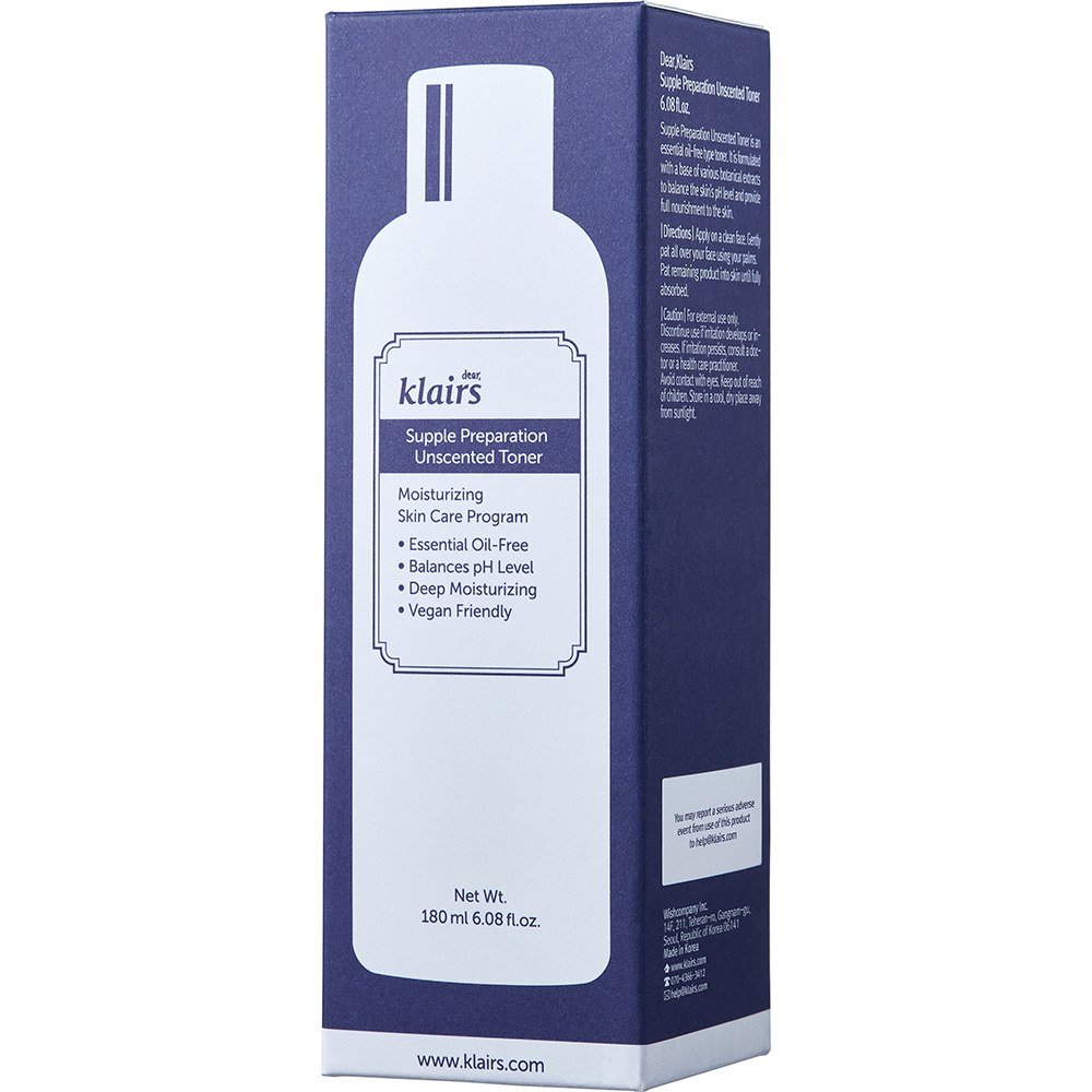 Dear Klairs Supple Preparation Toner facial fara parfum - Toner hidratant calmant cu acid hialuronic si Centella Asiatica, 180 ml
