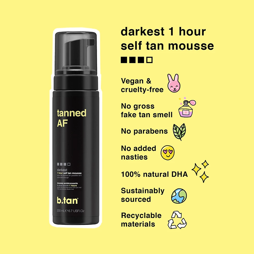 B.tan Tanned AF – Spumă autobronzantă ultra-întunecată, 200 ml