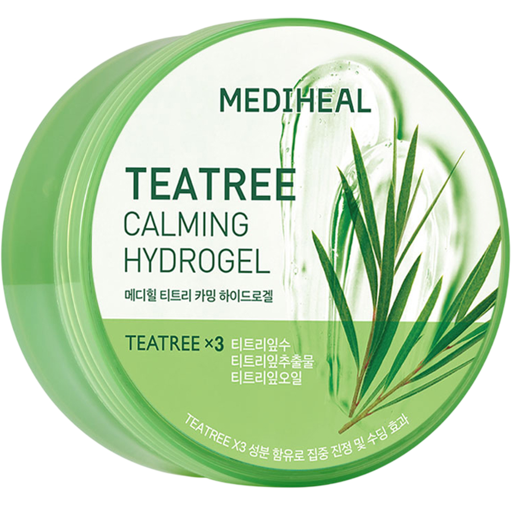 MEDIHEAL Tea Tree Calming Hydrogel - hidrogel formulat cu extract din frunze de arbore de ceai si apa din frunze de arbore de ceai, care contribuie la calmarea pielii iritate si la metinerea senzatiei de confort - 300 gr