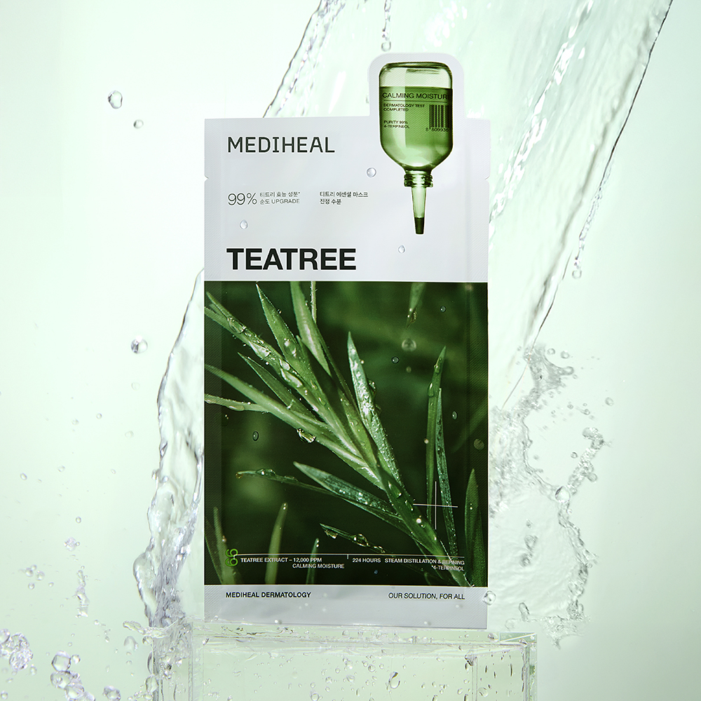 MEDIHEAL Teatree Essential Sheet Mask Calming Moisture - masca de fata tip servetel imbibata cu esenta formulata cu arbore de ceai si 4-terpineol, care contribuie la calmarea pielii si la metinerea hidratarii - 24 ml