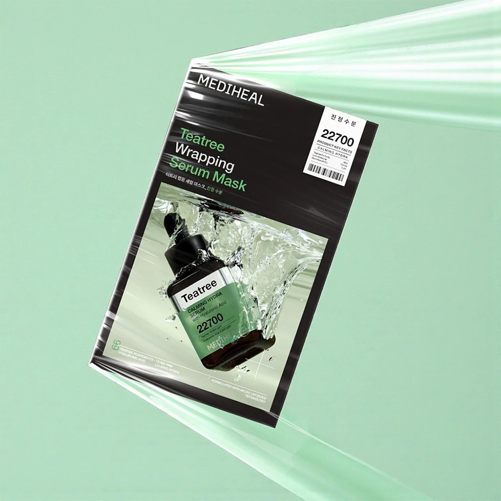 MEDIHEAL Teatree Wrapping Serum Mask Calming Hydra, 25 ml - Masca de fata formulata cu arbore de ceai si acid hialuronic, care contribuie la calmarea pielii si la metinerea hidratarii