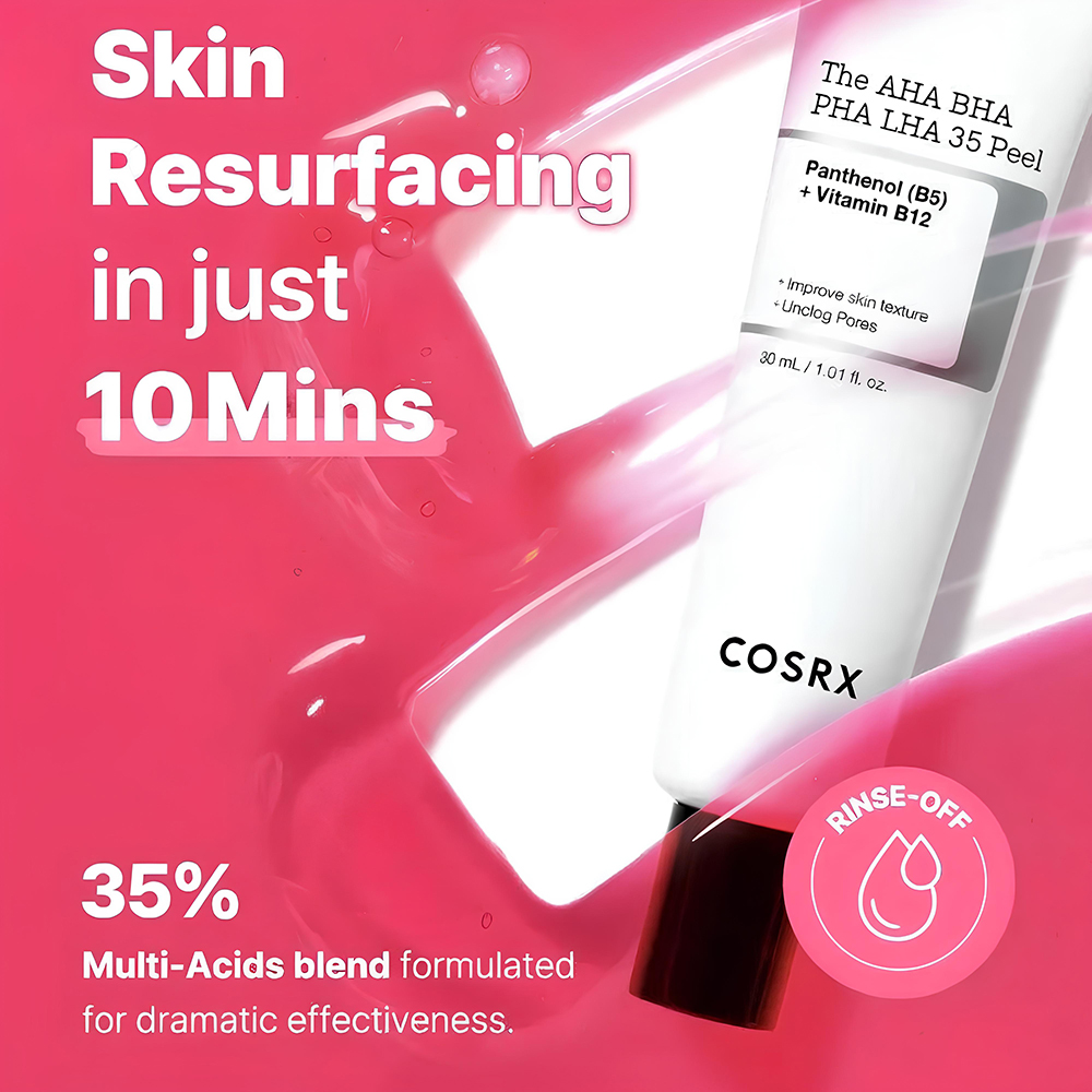 COSRX The AHA BHA PHA LHA 35 Peel, 30 ml - exfoliant formulat cu AHA si BHA, care contribuie la indepartarea celulelor moarte si la curatarea porilor incarcati