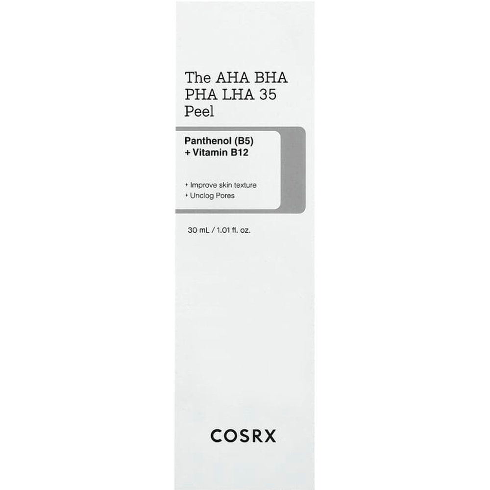 COSRX The AHA BHA PHA LHA 35 Peel, 30 ml - exfoliant formulat cu AHA si BHA, care contribuie la indepartarea celulelor moarte si la curatarea porilor incarcati