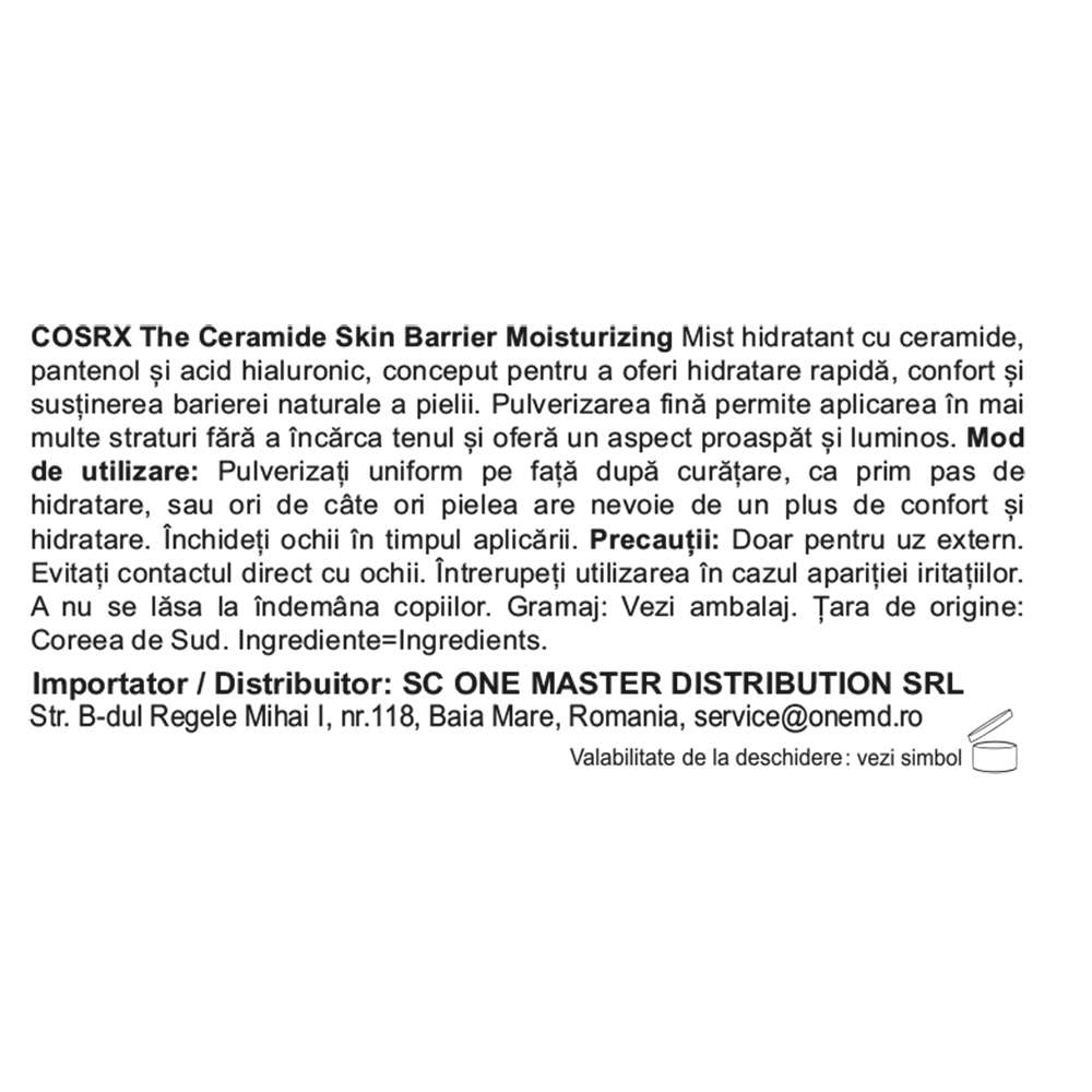 COSRX The Ceramide Skin Barrier Moisturizing 120 ml - mist facial formulata cu ceramide, pantenol si acid hialuronic, care contribuie la hidratarea pielii si la metinerea confortului cutanat