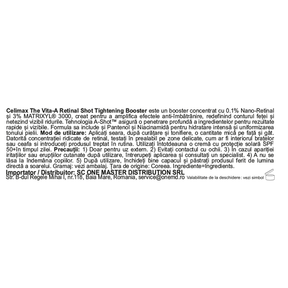 CELIMAX Vita A Retinal Shot Tightening Booster - Reducere riduri si fermitate, 15 ml