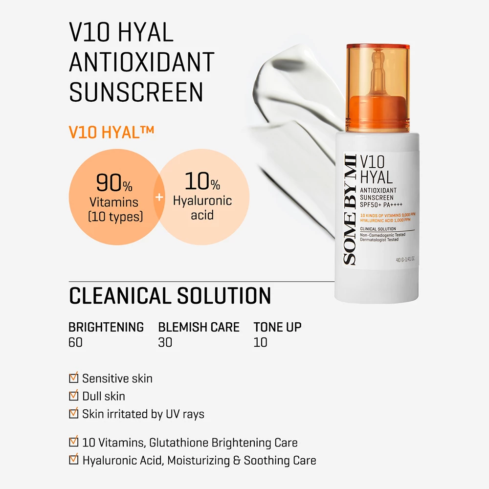 SOME BY MI V10 Hyal Antioxidant Sunscreen crema de fata - hidratare si calmare, 40 ml