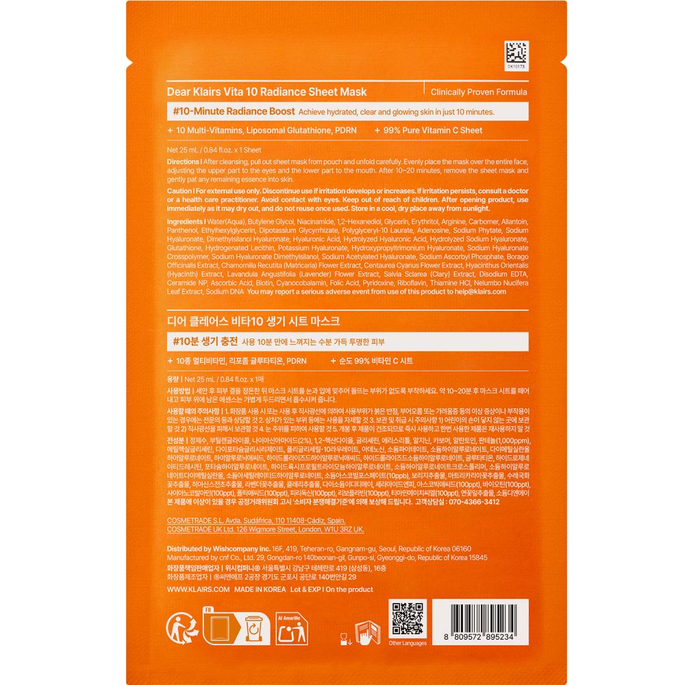 Vita 10 Radiance Sheet Mask Masca de fata 25 ml