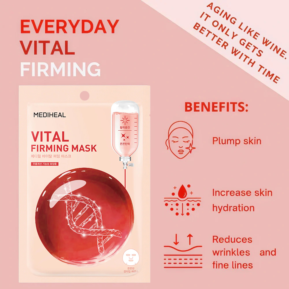 MEDIHEAL Vital Firming Sheet Mask - masca de fata tip servetel formulata cu colagen hidroloizat si adenozina, care contribuie la imbunatatirea aspectului liniilor fine si la mentinerea unui aspect mai plin si mai hidratat al tenului - 20 ml