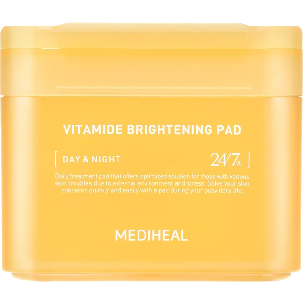 MEDIHEAL Vitamide Brightening Pad - toner de fata formulat cu niacinamida si apa de catina, care contribuie la iluminarea tenului si la uniformizarea aspectului pielii - 100 buc