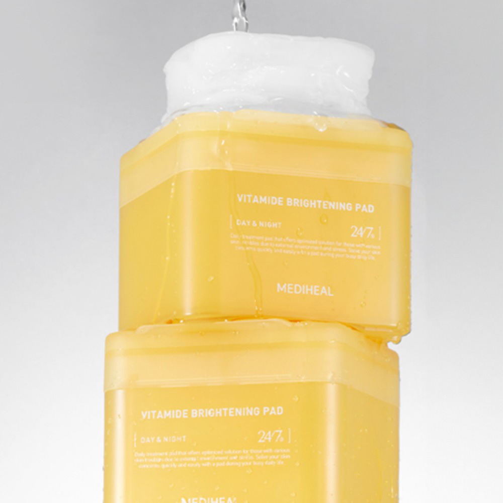 MEDIHEAL Vitamide Brightening Pad - toner de fata formulat cu niacinamida si apa de catina, care contribuie la iluminarea tenului si la uniformizarea aspectului pielii - 100 buc