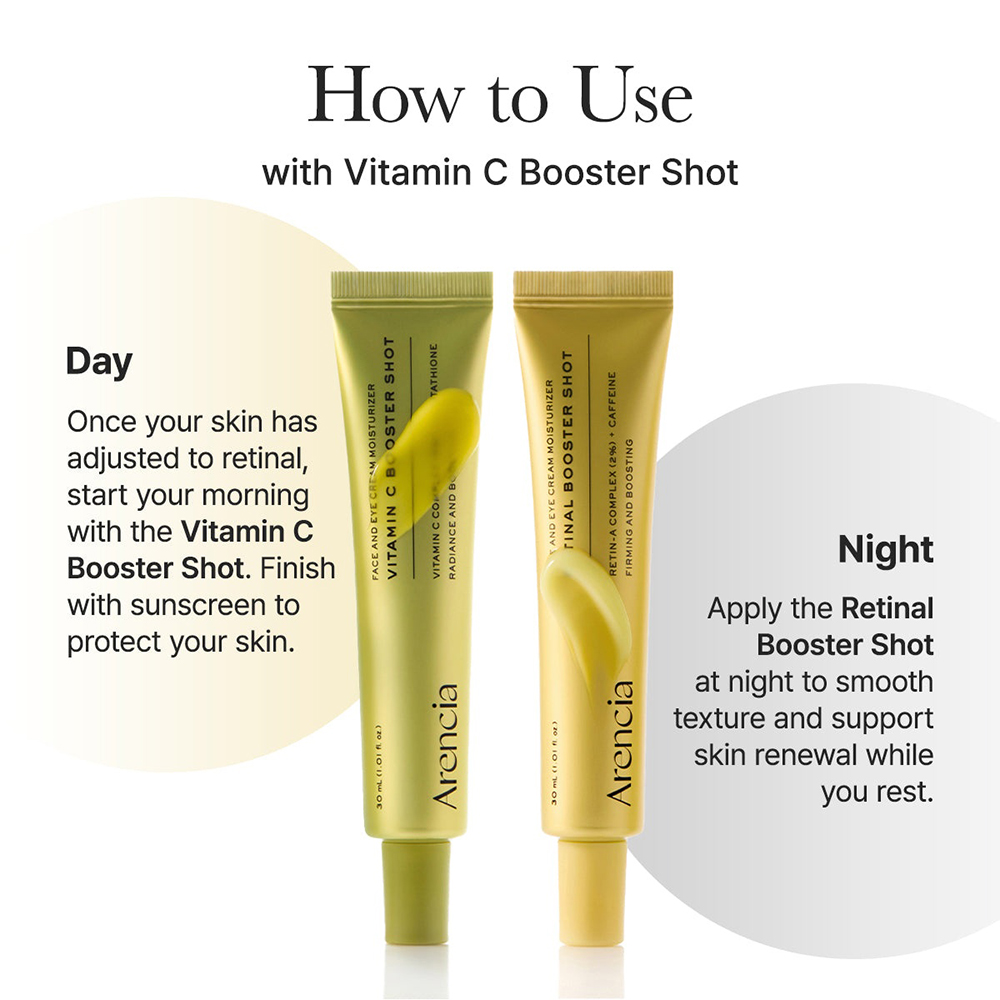 ARENCIA Vitamin C Booster Shot, 30 ml - ser de fata formulat cu vitamina C si niacinamida, care contribuie la diminuarea aspectului petelor pigmentare si la uniformizarea vizibila a tonului pielii si la metinerea barierei pielii