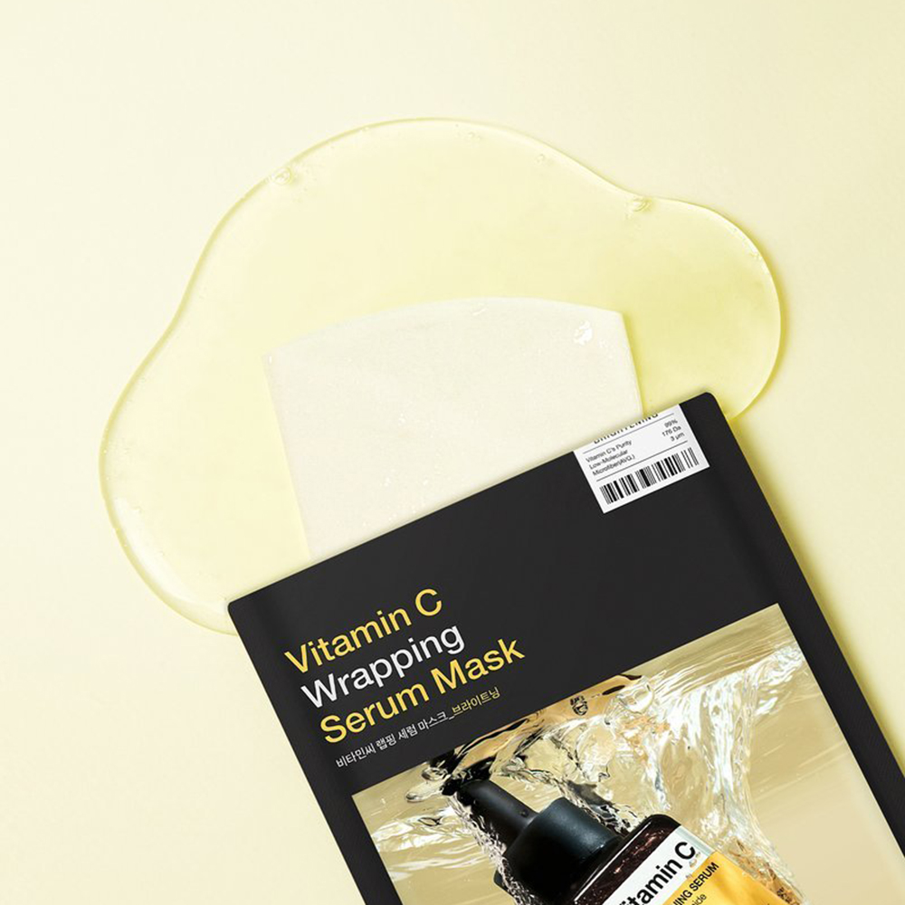 MEDIHEAL Vitamin C Wrapping Serum Mask Brightening 25 ml - Masca de fata formulata cu niacinamida si vitamina C, care contribuie la uniformizarea aspectului tenului si la diminuarea aspectului petelor
