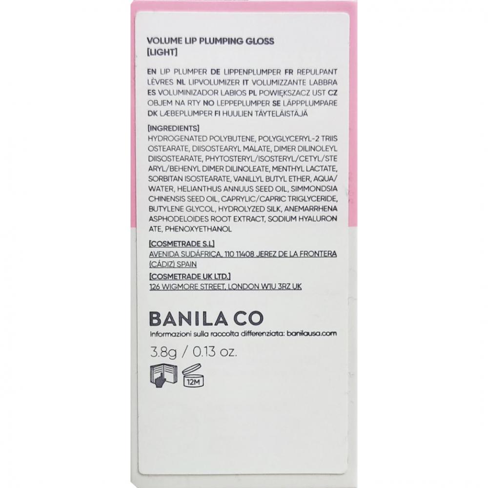 BANILA CO Volume Lip Plumper, Light - Luciu de buze formulat cu Vanillyl Butyl Ether si extract din radacina de Anemarrhena Asphodeloides, care contribuie la efectul de volum si la metinerea confortului buzelor