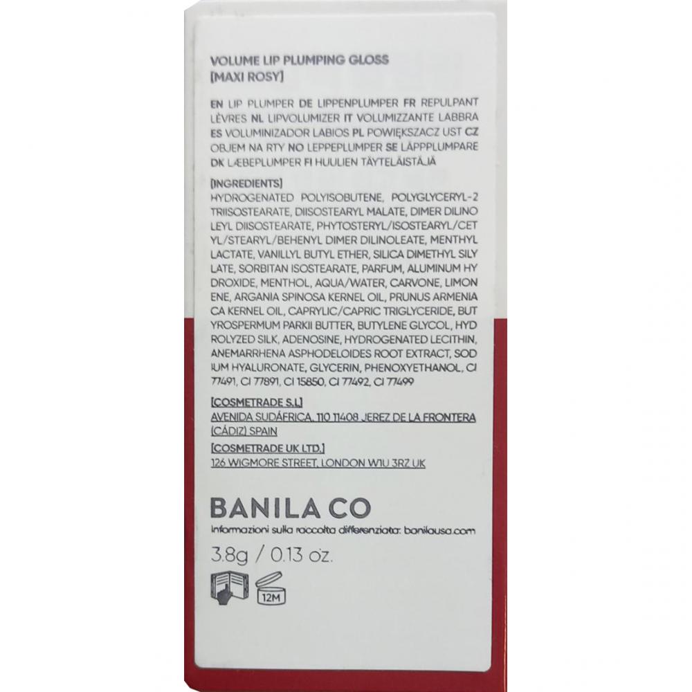 BANILA CO Volume Lip Plumper, Maxi Rosy - Luciu de buze formulat cu Vanillyl Butyl Ether si extract din radacina de Anemarrhena Asphodeloides, care contribuie la efectul de volum si la mentinerea confortului buzelor