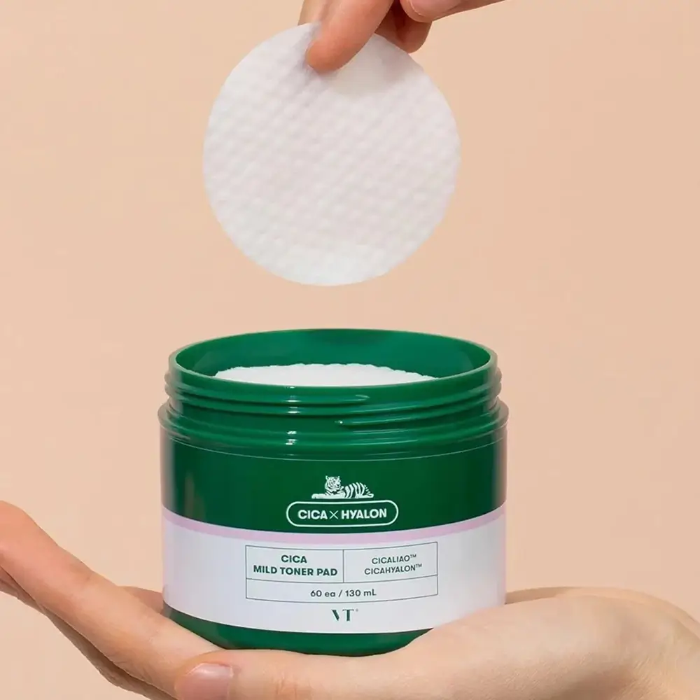 VT COSMETICS Cica Mild Toner Pad Dischete Toner - Exfoliere Blanda si Hidratare Calmant-, 60 buc