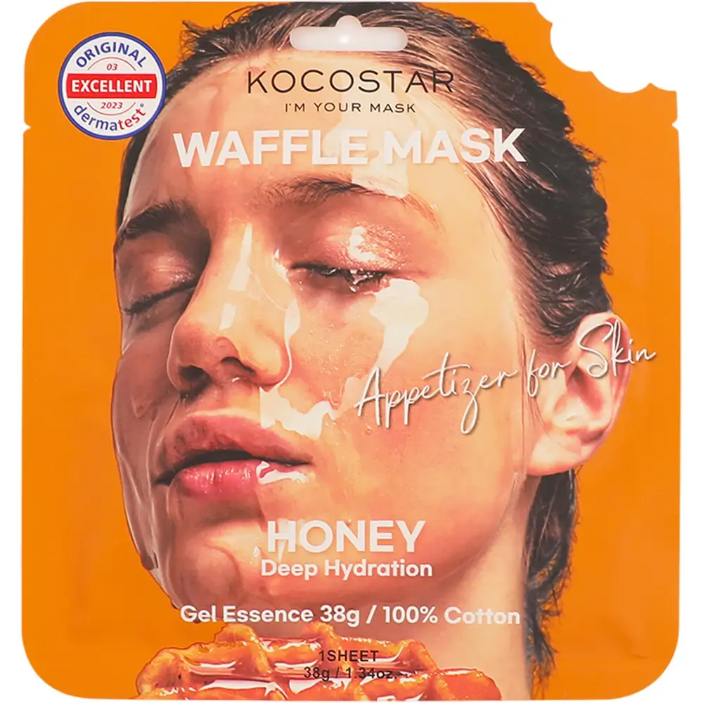 KOCOSTAR Waffle Mask Masca tip servetel cu miere - Hidratare intensiva si iluminare ten uscat, 38 gr