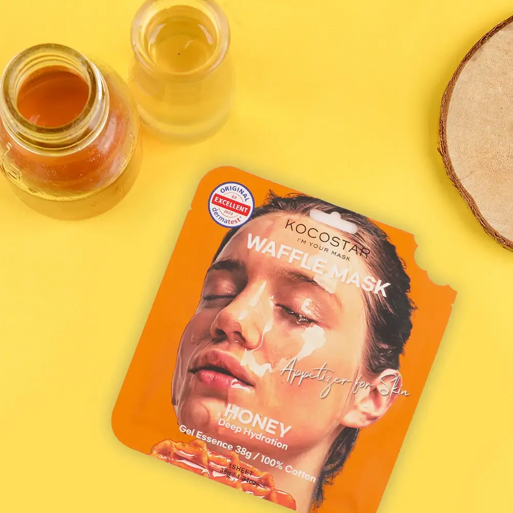 KOCOSTAR Waffle Mask Masca tip servetel cu miere - Hidratare intensiva si iluminare ten uscat, 38 gr