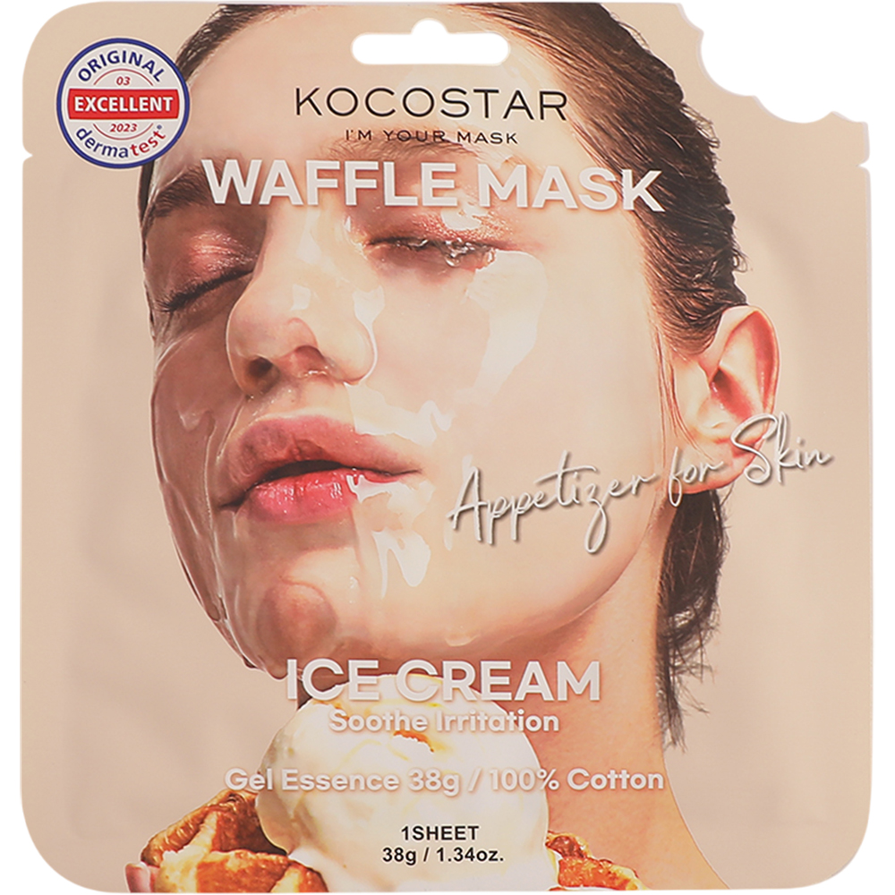 KOCOSTAR Waffle Mask Ice Cream – Mască de Față Gel Essence, 38 gr | Hidratare și Revitalizare cu Răcorire Instantanee