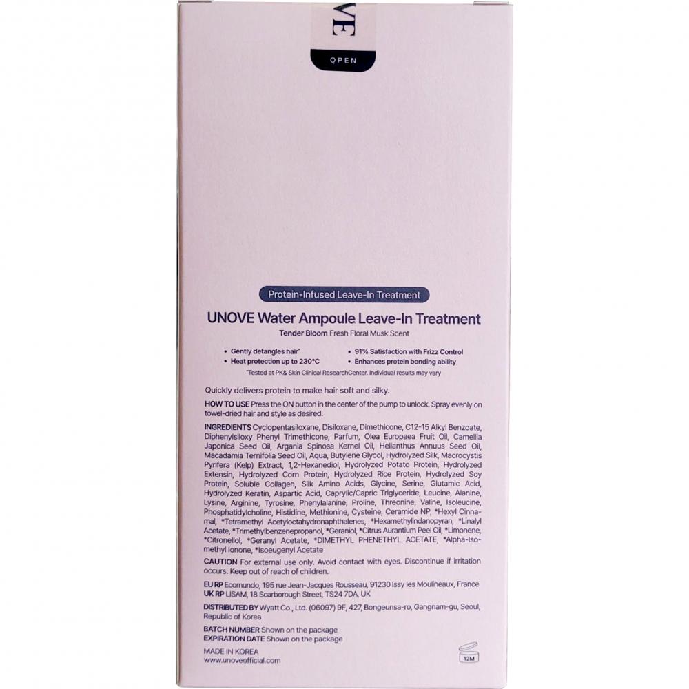 UNOVE Water Ampoule Leave in Treatment - spray de par formulat cu complex de proteine hidrolizate si ulei de argan, care contribuie la reducerea vizibila a efectului de frizz si la metinerea protectiei termice pana la 230?C - 200 ml