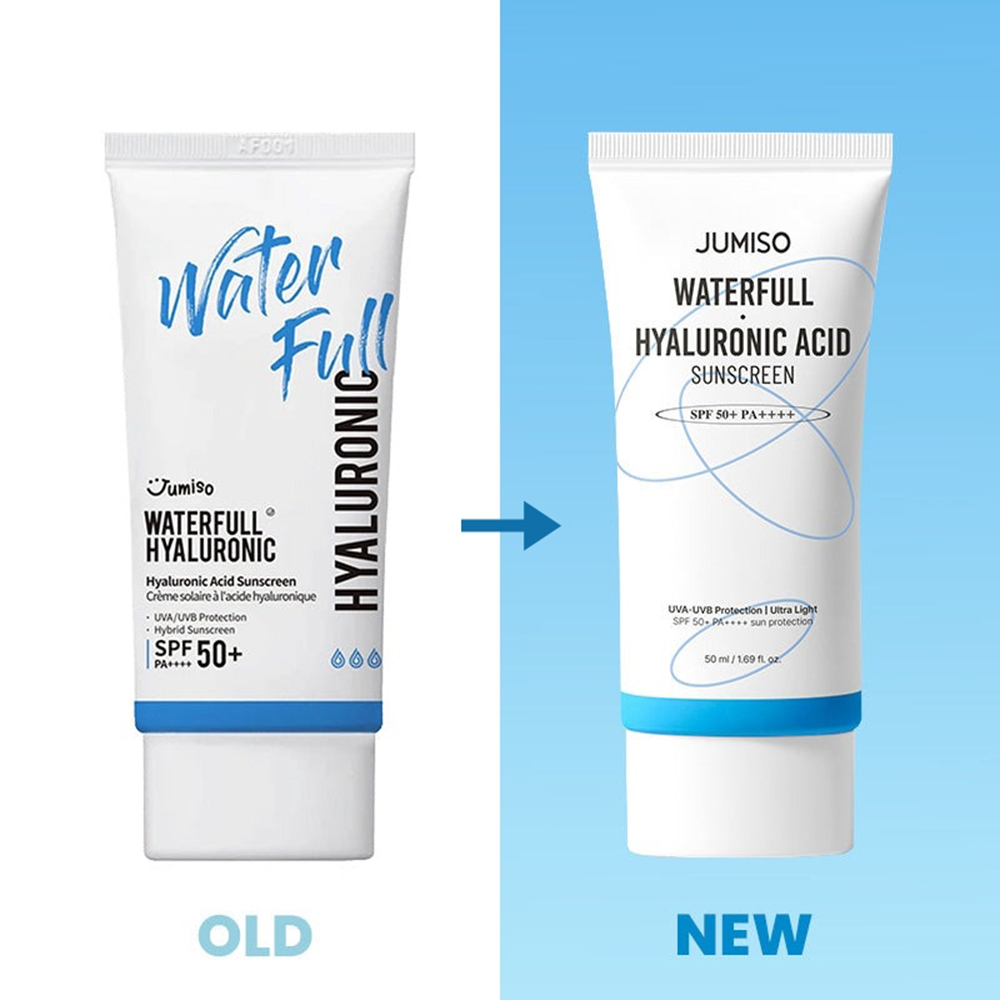 JUMISO Waterfull Hyaluronic Acid Sunscreen SPF 50+ PA++++ - crema de fata formulata cu acid hialuronic si niacinamida, care contribuie la hidratarea pielii si la metinerea confortului cutanat - 50 ml