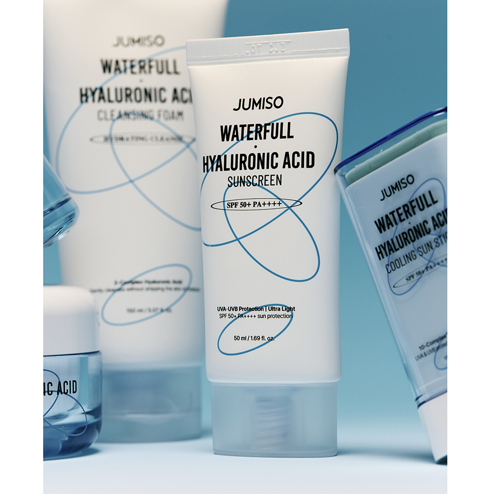 JUMISO Waterfull Hyaluronic Acid Sunscreen SPF 50+ PA++++ - crema de fata formulata cu acid hialuronic si niacinamida, care contribuie la hidratarea pielii si la metinerea confortului cutanat - 50 ml