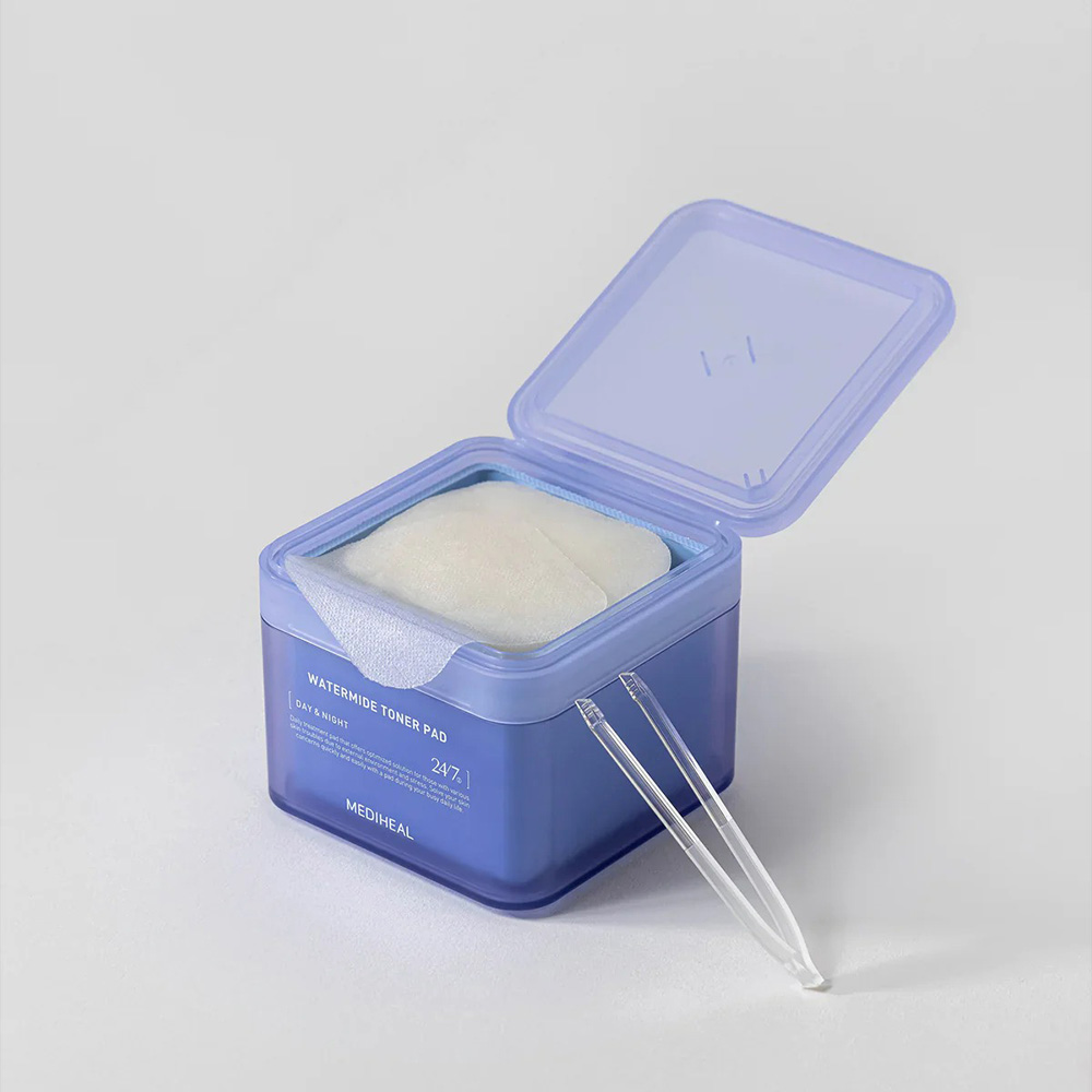 MEDIHEAL Watermide Moisture Pad - toner de fata formulat cu acid hialuronic si squalane, care contribuie la hidratarea pielii si la reducerea aspectului pielii umflate - 100 buc