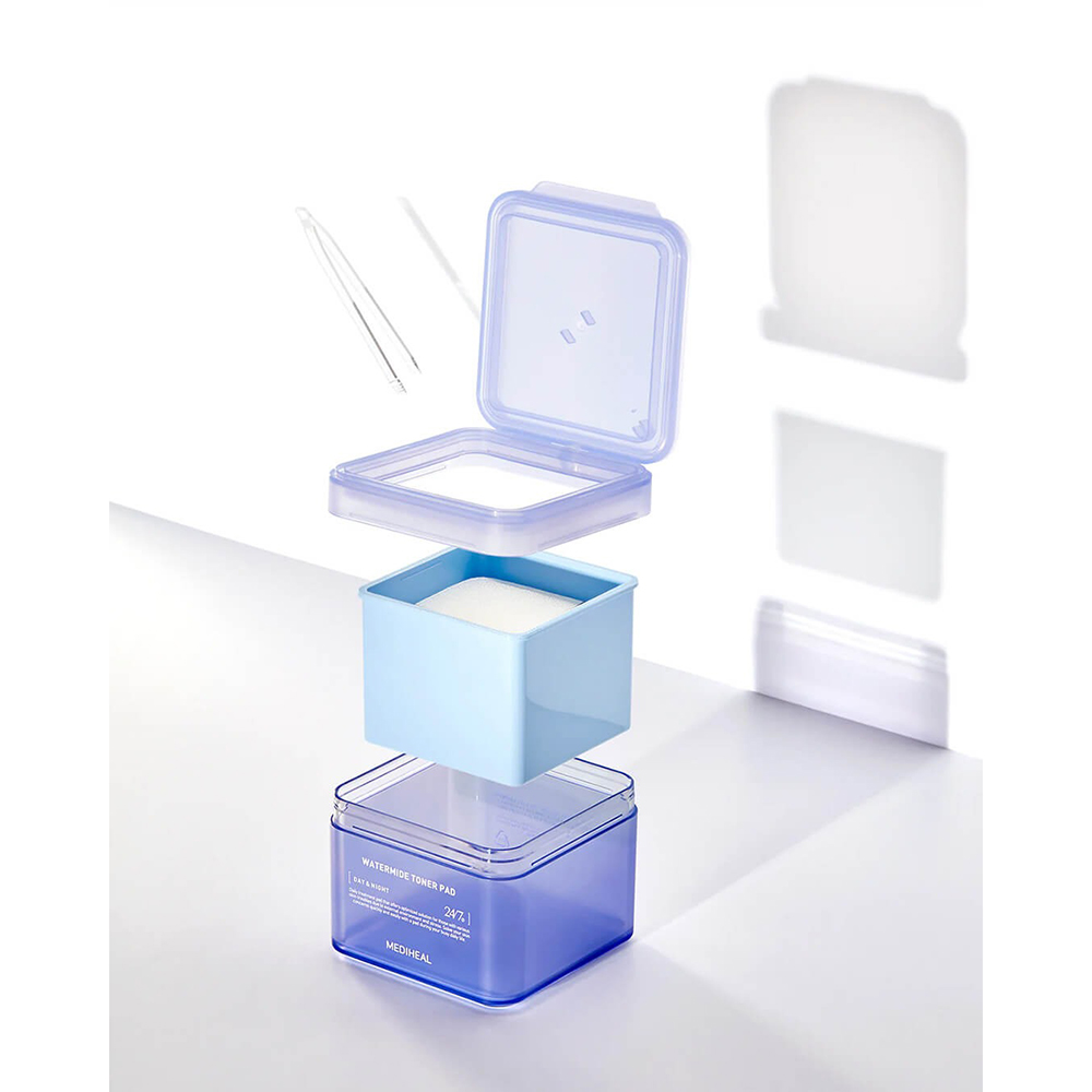 MEDIHEAL Watermide Moisture Pad - toner de fata formulat cu acid hialuronic si squalane, care contribuie la hidratarea pielii si la reducerea aspectului pielii umflate - 100 buc