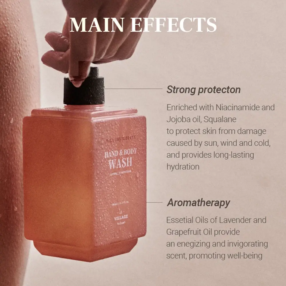 VILLAGE 11 FACTORY Will Invigorate Gel de Dus pentru Maini si Corp Lavanda si Grepfrut - Curatare si Hidratare cu Aromaterapie, 300 ml